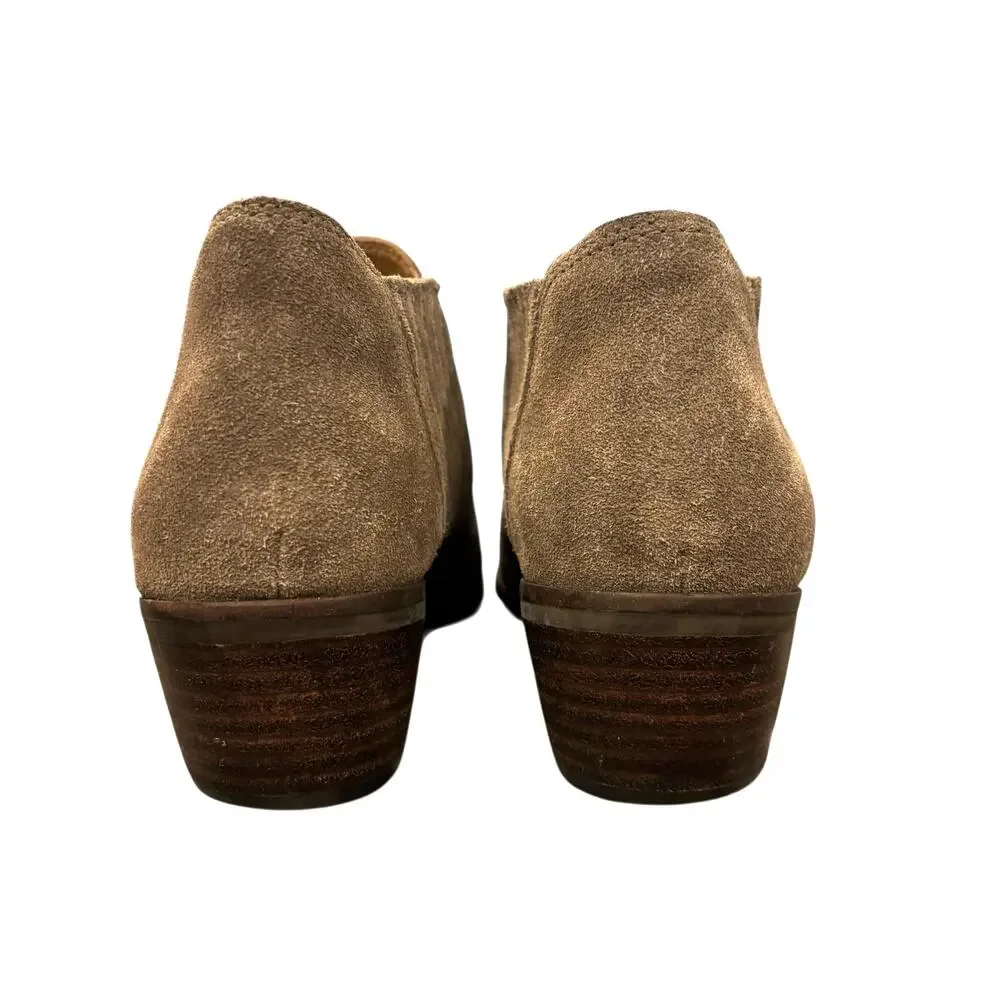 Lucky Brand Tan Suede Leather Ankle Booties 7.5 Western Boho Block Heel Boots